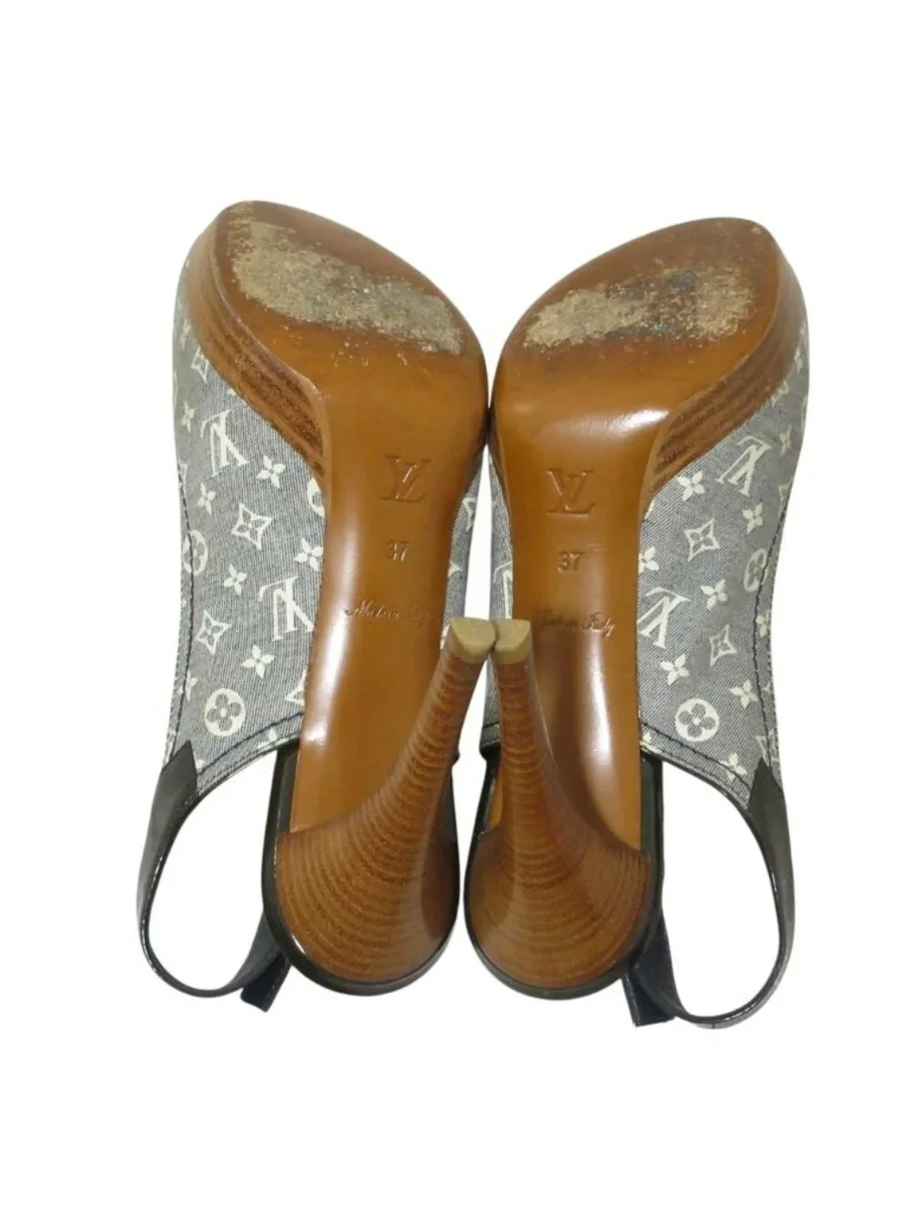 Louis Vuitton Monogram Mini Open Toe Slingback Pumps Gray Heel